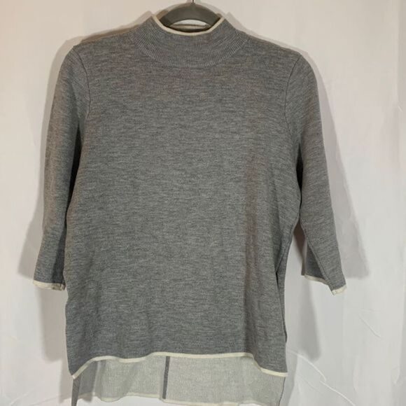 Topshop Grey & White Sweater Ribbed Collar Top - Picture 1 of 10